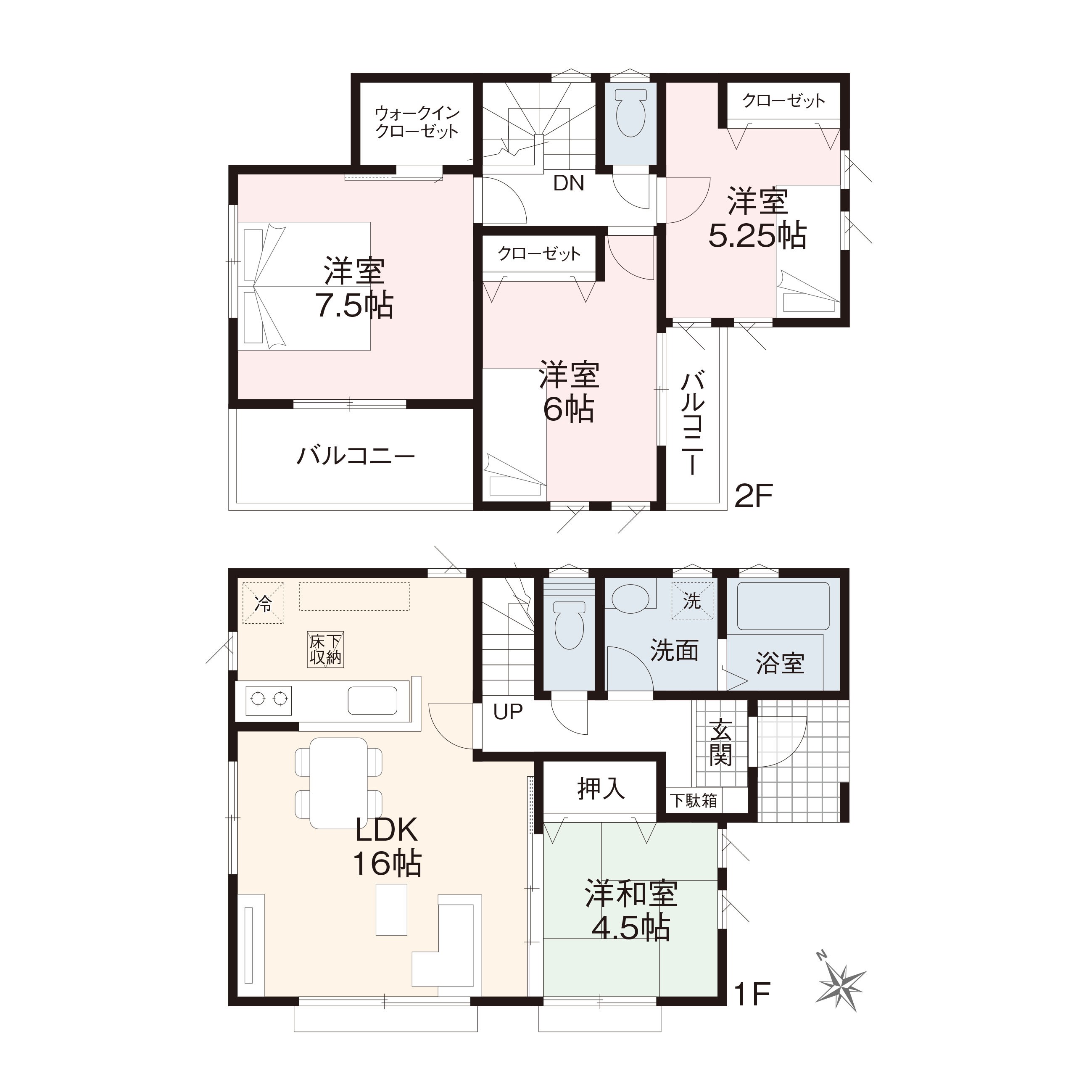 (建物プラン例)丁寧な打ち合わせにてヒアリングを行い、お客様のお好きな間取をプランニングいたします。