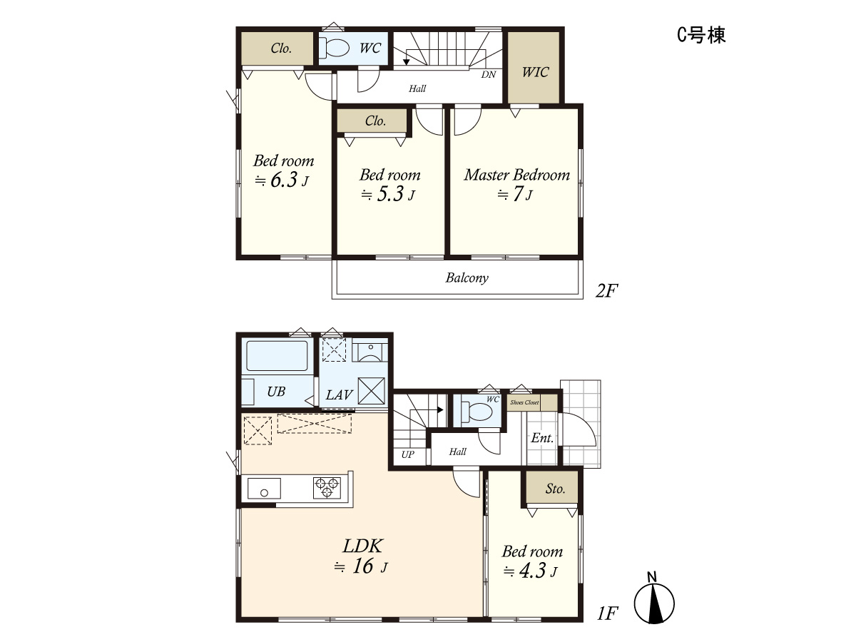 （建物プラン例）丁寧な打ち合わせにてヒアリングを行い、お客様のお好きな間取をプランニングいたします。